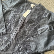 NWT Chicos 100% Silk Santino Saura Jacket. Navy. Embroidered. Blazer. Size 1. picture