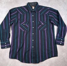 Vintage Karman Western Pearl Snap Shirt Mens Large Flannel Cowboy Rockabilly picture