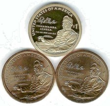 2022-S San Francisco Proof & D+P Sacajawea Three Dollar Coins picture