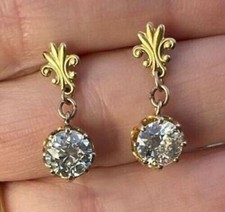 2.9Ct Lab Created Diamond Round Cut Engagement Earrings 14K Yellow Gold Over picture