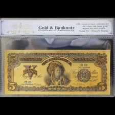 Gold 1899 $5 Five Dollars Banknote Collectible with Bag & Certificate picture