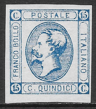 ITALY SCOTT 23 MHNG F/VF - 1863 15c BLUE - KING VICTOR EMMANUEL II ISSUE picture