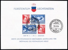 Liechtenstein Stamps # B14 Used XF Rare S/S First Day Cancel Scott Value $500.00 picture