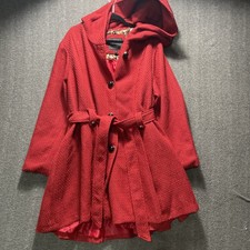 NWT Steve Madden Red Hooded Pea Coat High-Low Hem OPA1503 Belted 3XL Classic picture