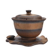 220ml Gaiwan with Textured Finish & Lotus Base, Wood-Fired Gongfu Tea Set picture