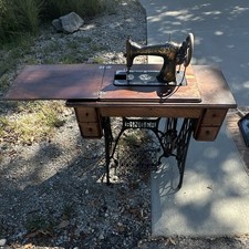 Antique Original Pre-1930 Treadle Sewing Machine w/ Ornate Wood Cabinet Drawers picture