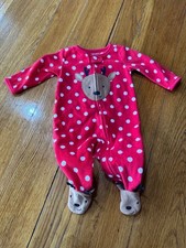 Carter's Just One You Reindeer Footed Sleeper Size 3M Red Polka Dot Fleece picture