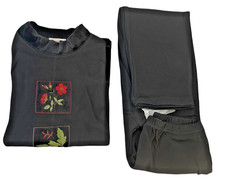 VTG Coldwater Creek Floral Embroidered Velvet Top & Pant Lounge 2 Piece Set S picture