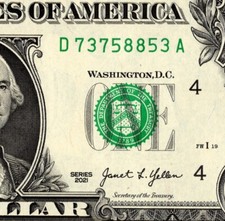 Four Pair Fancy Serial Number One Dollar Bill D73758853A picture