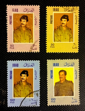 IRAQ (4) USED SADDAM HUSSEIN 30/50/100/FILLS  STAMPS picture