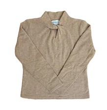 Bloomingdale's 100% Cashmere Sweater Women’s L Brown Knit Tie Neck Pullover picture
