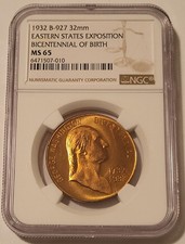 1932 Eastern States Expo Washington Bicentennial of Birth Medal B-927 MS65 NGC picture