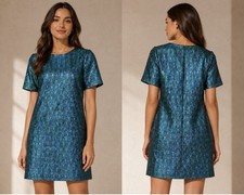 NWOT Tuckernuck Pomander Place Pavo Jacquard Mae Mini Dress Blue Peacock Medium picture