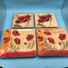 4  Pier 1 Imports  Poppies  2 Square Dinner Plates 10½