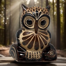 VTG Jorge Wilmot Style Tonala Owl Figurine MCM Mexican Folk Art Pottery 4.5