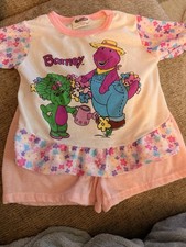 Rare Vintage 1990s Barney & Baby Bop Shorts Pajama Outfit SZ 3T  picture