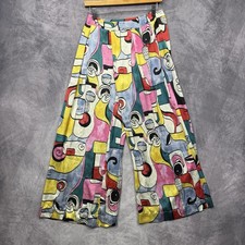 Vintage Picasso Silk Wide Leg Pants All Over Print Funky Disco Chic picture