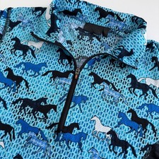 Kerrits Womens Blue Horse Print Quarter Zip Short Sleeve Riding Top Small picture