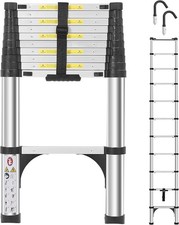 Aluminum 10.5 FT Telescoping Ladder One-Button Retraction with Hooks picture