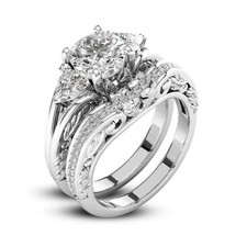 3.50Ct Round Cut Moissanite Engagement Bridal Ring Set In Solid 14K White Gold picture