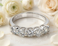 Certified  2.40 Ct White Diamond Promise Band Ring, 925 Silver - FREE Studs picture