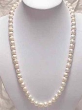Long 25'' Beautiful 7-8mm White Freshwater Cultured Pearl Necklace picture