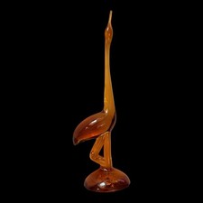 VTG Viking Glass Epic Long Neck Honey Amber Egret Crane Bird 10.5” picture