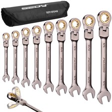 9PC Flex-Head Ratcheting Wrench Set Set with Organizer SAE Combination 1/4“-3/4” picture