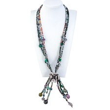 Vintage Artisan Sterling Silver 925 Multi-Gemstone Floral Bead Necklace 24” picture