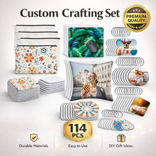 114 Pcs Sublimation Blanks Set DIY Craft Makeup Bag Keychain Pillow Mouse Pad picture