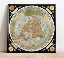 Urbano Monte 1587 Flat Earth World Map Poster Vintage Cartography Wall Art Print picture
