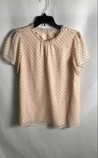 LOFT Women's Peach Black Polka Dot Ruffle Neck Flutter Sleeve Blouse S NWT picture