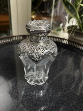 Antique Victorian Sterling Slvr & Cut Glass Scent Bottle by William Comyns 1893  picture