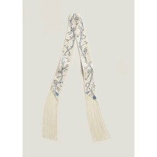 NEW AUTHENTIC Hermes LES CLES A POIS LEATHER FRINGE TWILLY Crème / Gris Perle picture