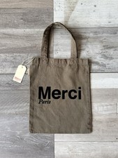 NWT Merci Paris Mini Tote Bag Khaki Green Olive Canvas Shopping Shopper France picture