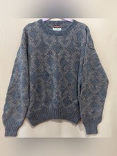 Vintage Nordstrom 100% Alpaca Wool Sweater Large Blue Gray Argyle Peru picture