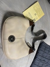  Dooney & Bourke Cream Pebbled Leather Crescent Shoulder Bag Brown Trim NWOT picture