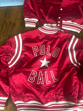 Polo Ralph Lauren Men's Varsity Jacket Red/White Snap-Front Logo Pockets M picture