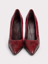 TOD’S Burgundy Python Snakeskin Pointed Toe Stiletto Pumps EU 39 Made in Italy picture