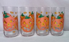 4pc VTG Libbey Jack O Lantern Drinking Glasses Halloween Pumpkin Fall Tumbler picture