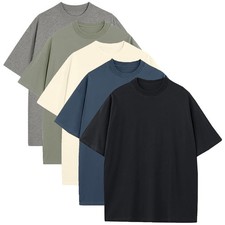 5-Pack Men's Oversized Heavyweight Cotton Crew Neck T-Shirts Loose Fit Tee picture