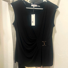Calvin Klein Women's Black Sleeveless V-Neck Blouse Logo Accent Pullover S picture