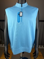 Johnnie-O Denny Mens XL Performance 1/4 Quarter Zip Golf Vest Blue MSRP: $138 picture