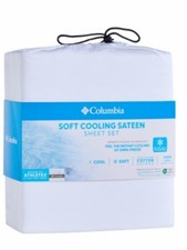 Columbia Full White Cooling Sheet Set Omni-Freeze Sateen Bedding 4pc Set New picture