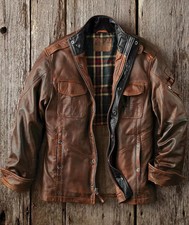 Men's Lambskin Leather Jacket American Casual Indian Workwear Style Retro Coat picture