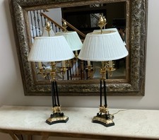 Vintage Chapman 1991 Set Of Tall Brass Buffet Candelabra Lamps - 36.5 “ T picture