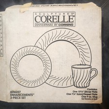 Vintage Corelle Enhancements 3 Piece Set White Swirl 6016227 New Old Stock NOS picture