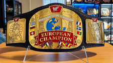 WWF European Champion Replica Wrestling Belt Gold/Black Red/Blue Snap Closure picture