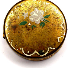 c1940s Debutante Rouge Compact Powder Tin Cornflower Mirror Fuller Brush Pad 6A picture