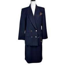 NWT Kasper 90s Power Suit Double Breasted Blazer Skirt Set 12 10 Gold Button VTG picture